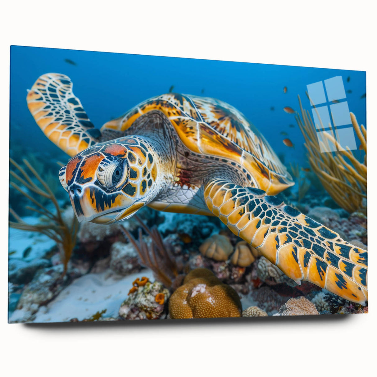 Large abstract wall art depicting a serene Seychelles beach scene on acrylic glass, ideal for bedroom or dining room decor.