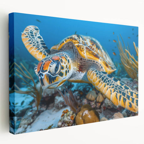 Large stretched canvas of Seychelles scenery in vibrant blue and green tones, suitable for kitchen wall art.