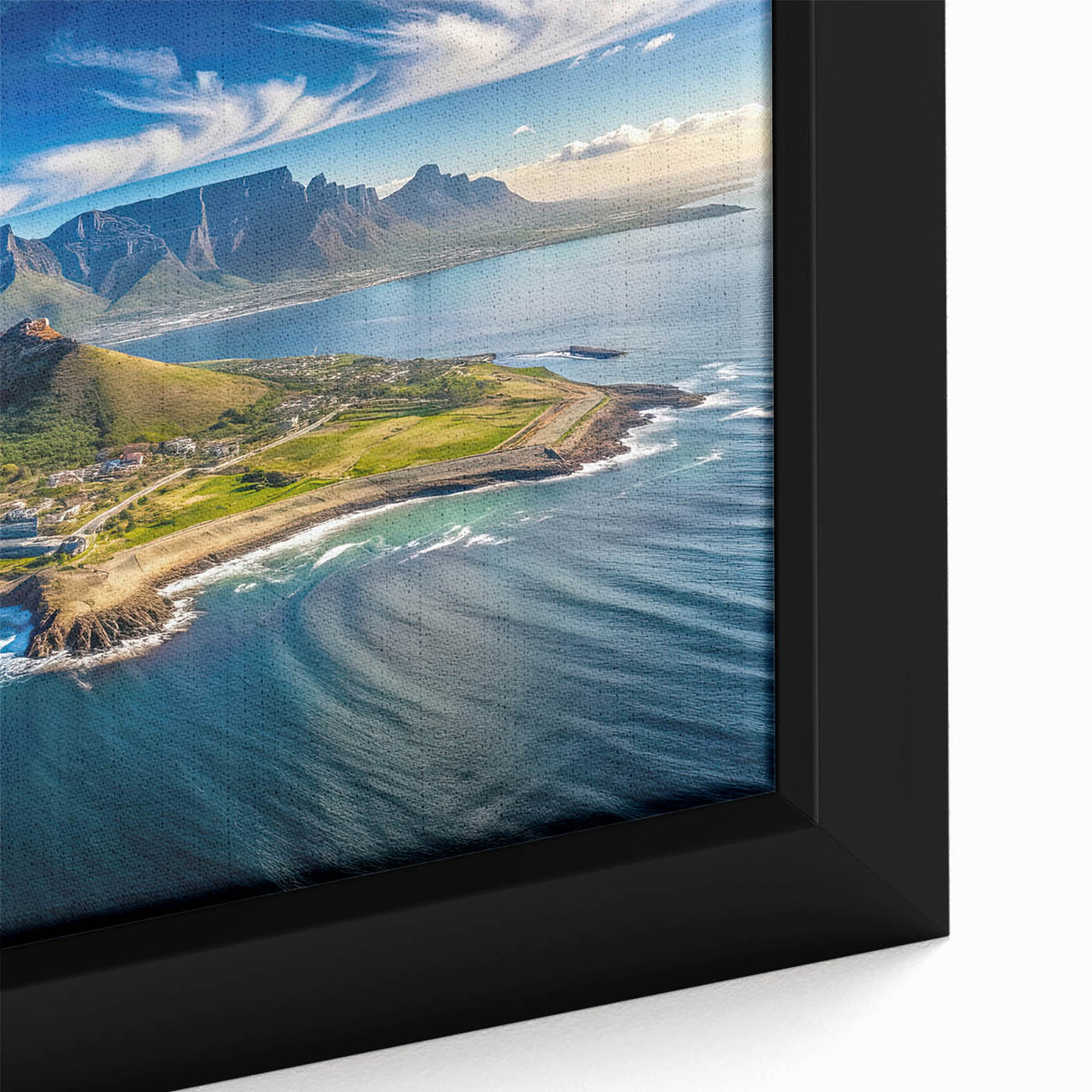 Extra large framed canvas featuring a textured, colorful African scenery in vibrant hues, ideal for living room decor.