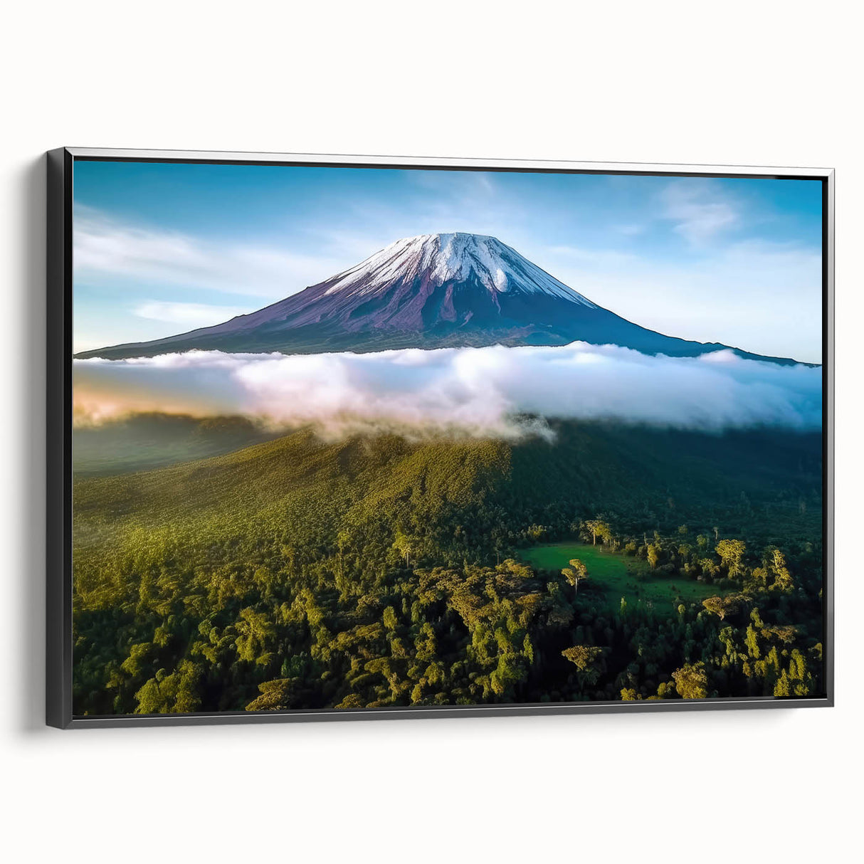 Black and white landscape art painting of Tanzania on framed canvas, ideal for bedroom wall decor.