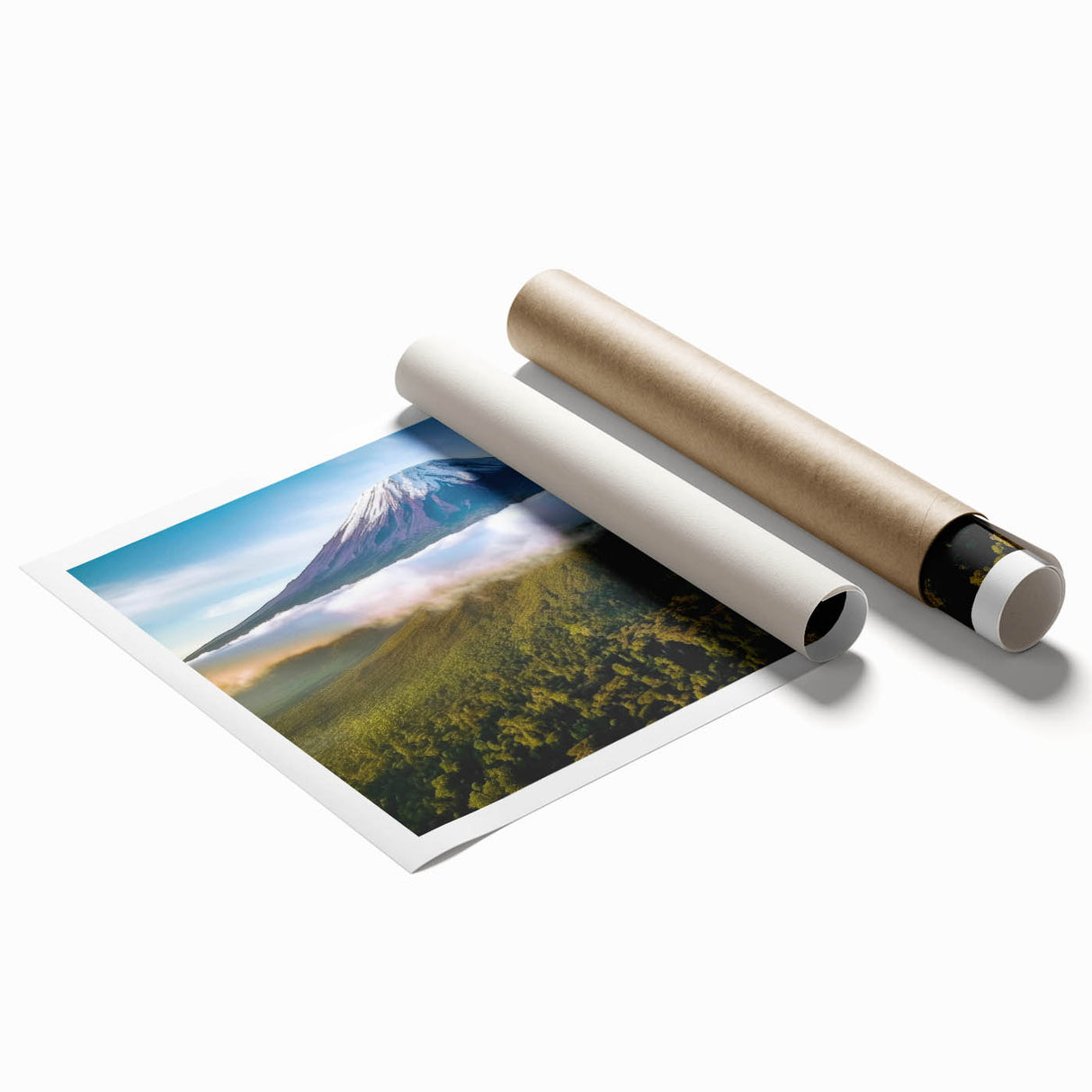 Rolled print of Tanzanian scenery with vibrant floral elements in a large format, suitable for bathroom or living room decor.