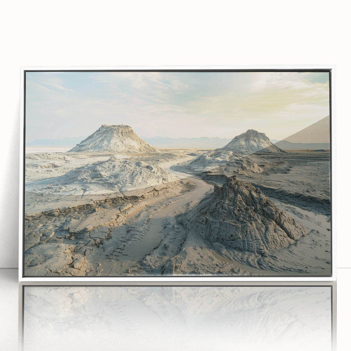 Art deco poster of Azerbaijan scenery in acrylic frame, with muted earth tones, ideal for modern art wall decor.