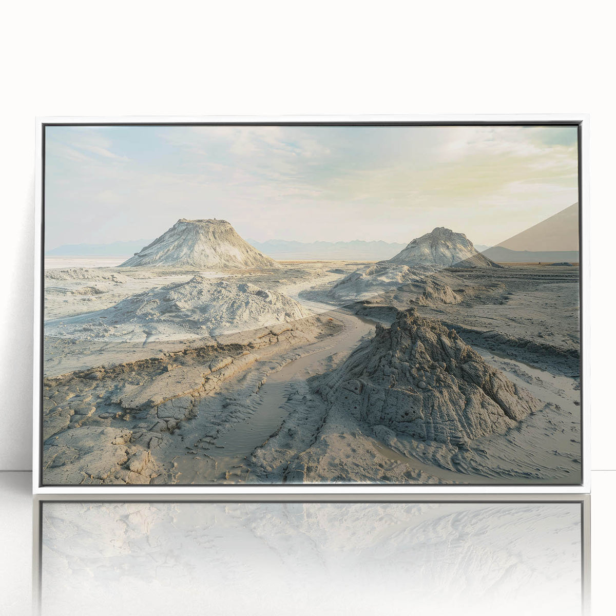 Art deco poster of Azerbaijan scenery in acrylic frame, with muted earth tones, ideal for modern art wall decor.