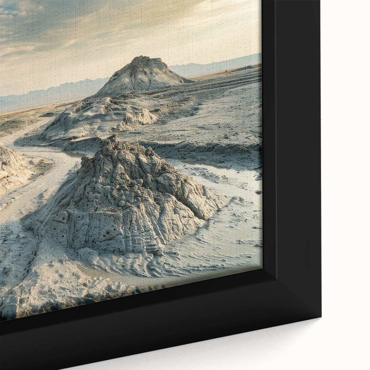 Black wall art depicting a colorful, textured Asian scenery on a framed canvas, ideal for living room decor.