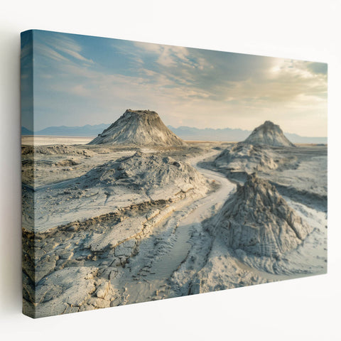 Large canvas print featuring a serene Azerbaijan landscape with muted green and earth tones, ideal for kitchen wall decor.