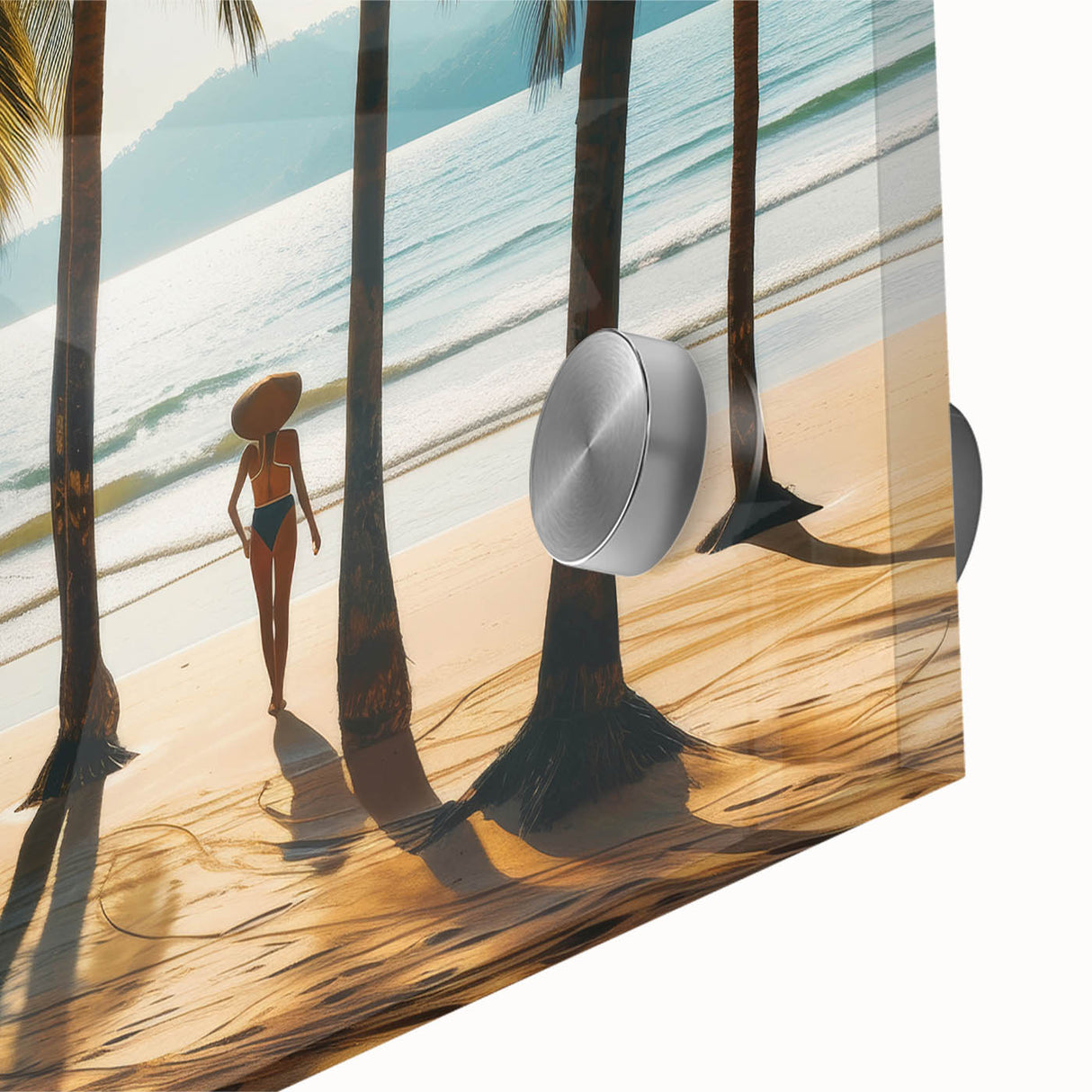 Large abstract wall art depicting a Malaysian landscape in muted earth tones on acrylic glass.