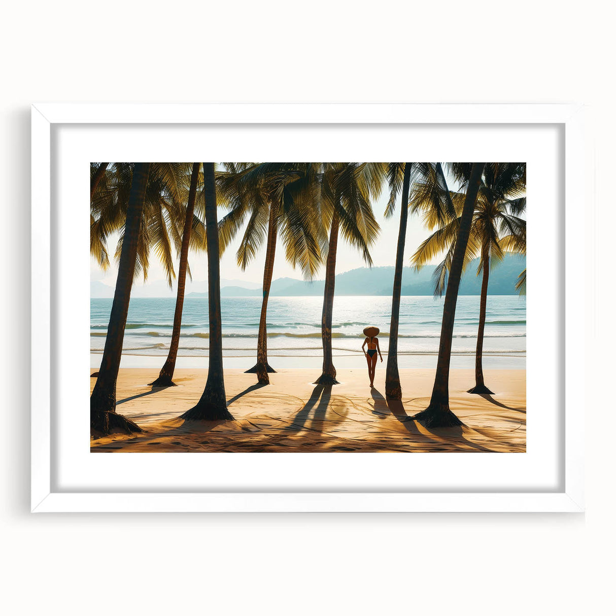 Abstract art print of a Malaysian landscape in muted earth tones on a framed white canvas, ideal for dining room decor.