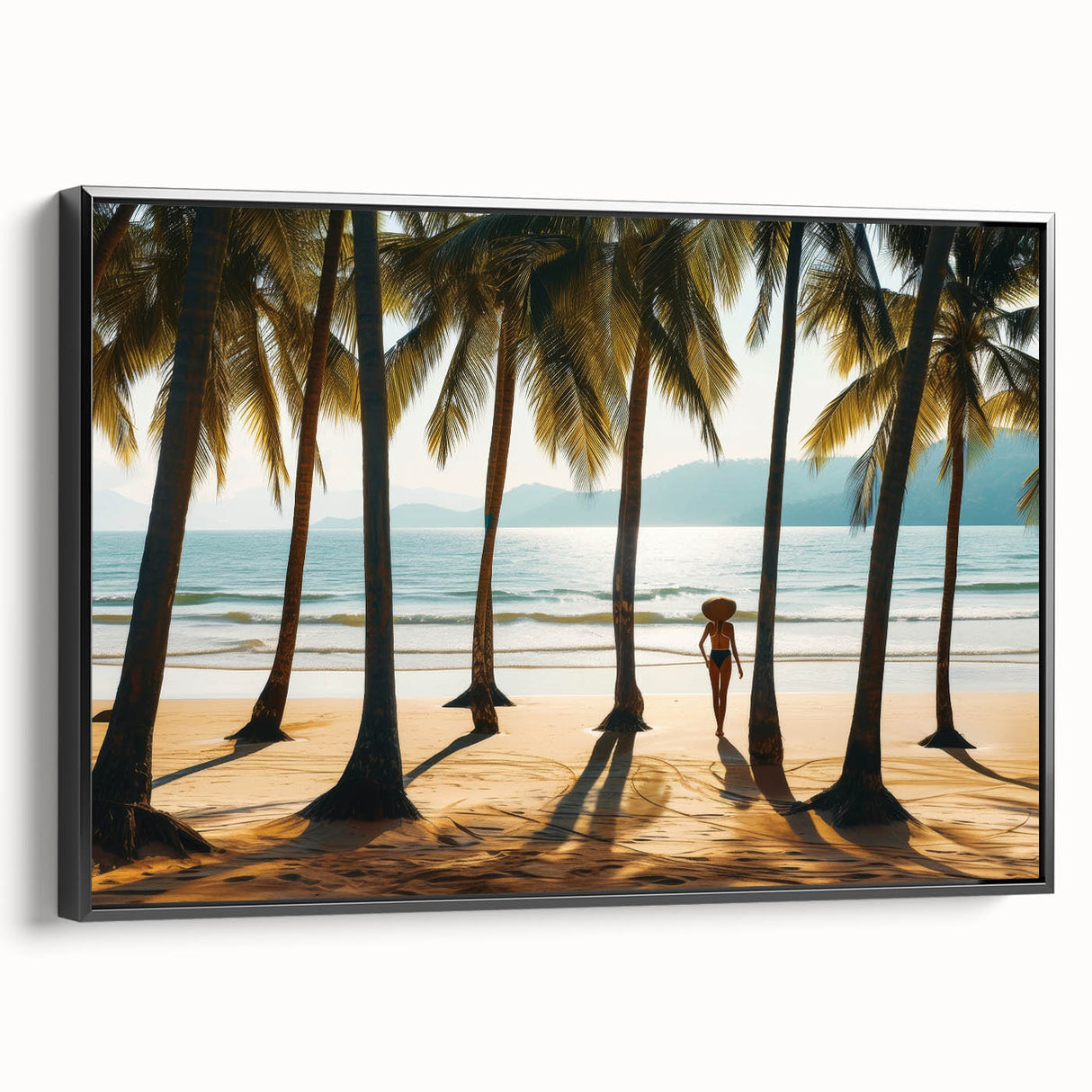 Black and white landscape art painting of Malaysian scenery on framed canvas, suited for bedroom wall decor.