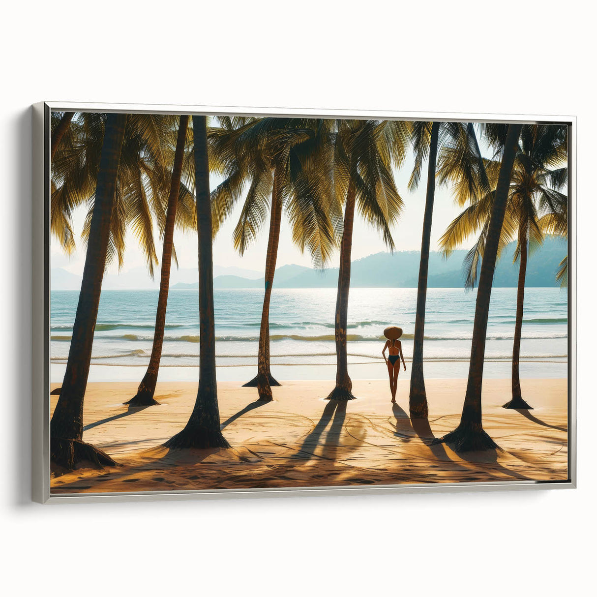 Landscape art painting of a Malaysian scenery on framed canvas, featuring vibrant colors with a vintage poster style.