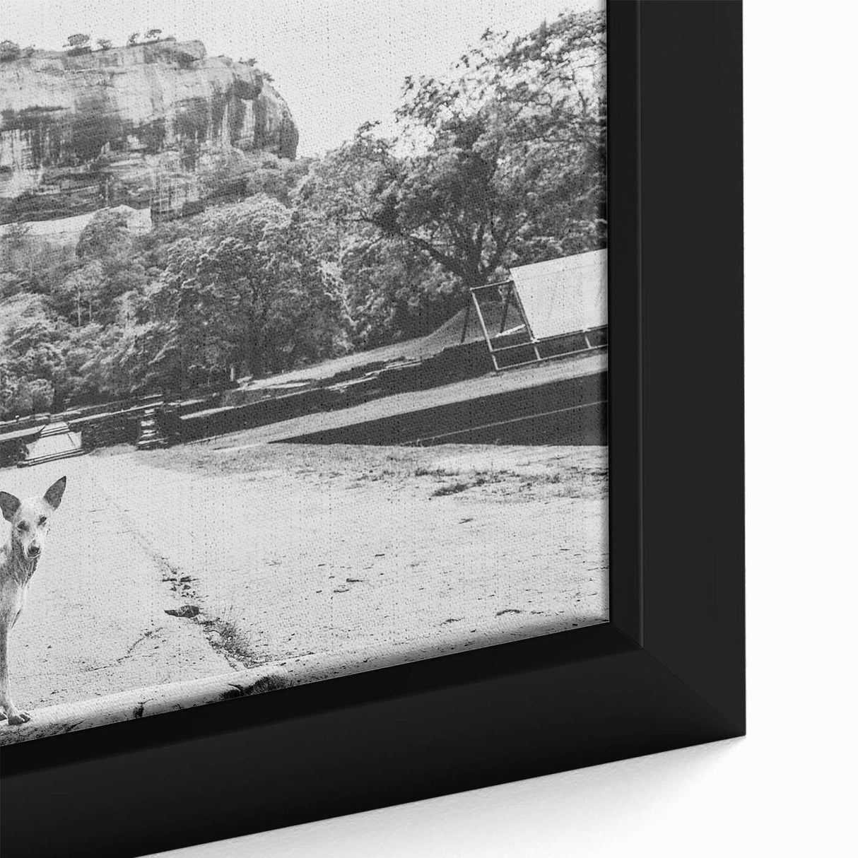 Extra large black wall art featuring a textured, colorful Sri Lankan scenery on a framed canvas, ideal for living room decor.