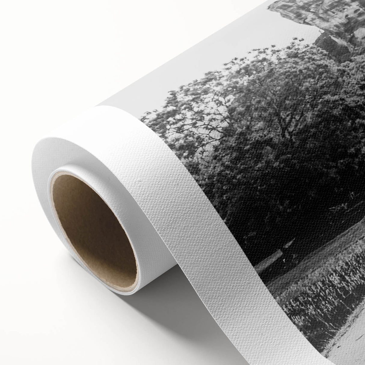 Art deco poster of a serene Sri Lankan landscape on rolled canvas, featuring soft pastel colors, ideal for nursery wall art.