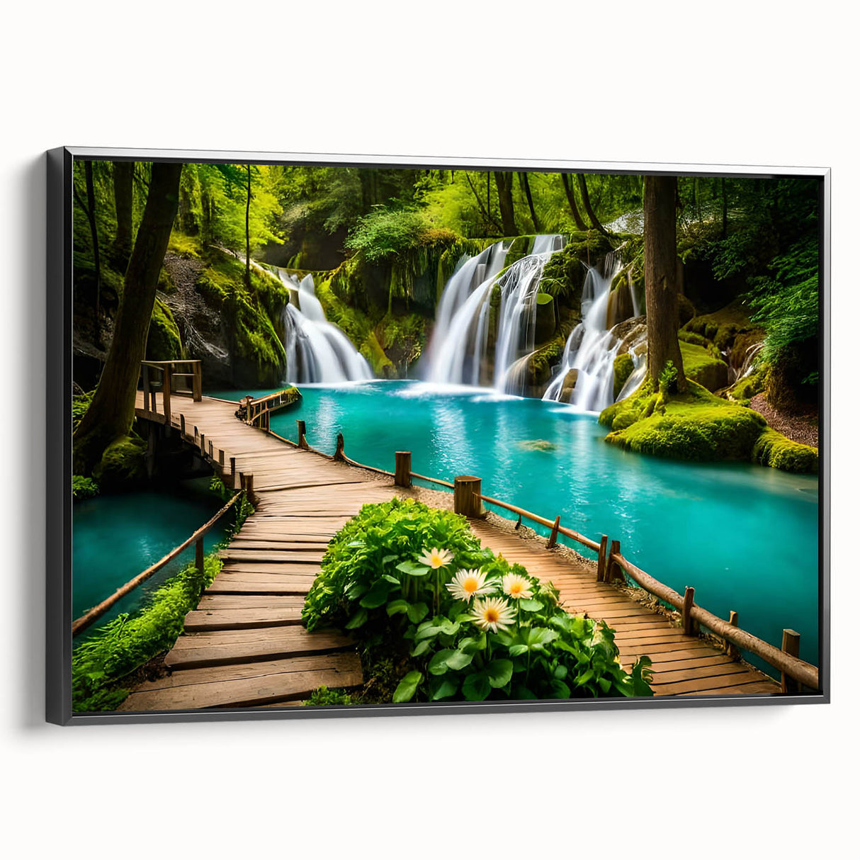 Black and white framed canvas featuring a vintage poster-style landscape of Thailand, suitable for bedroom decor.