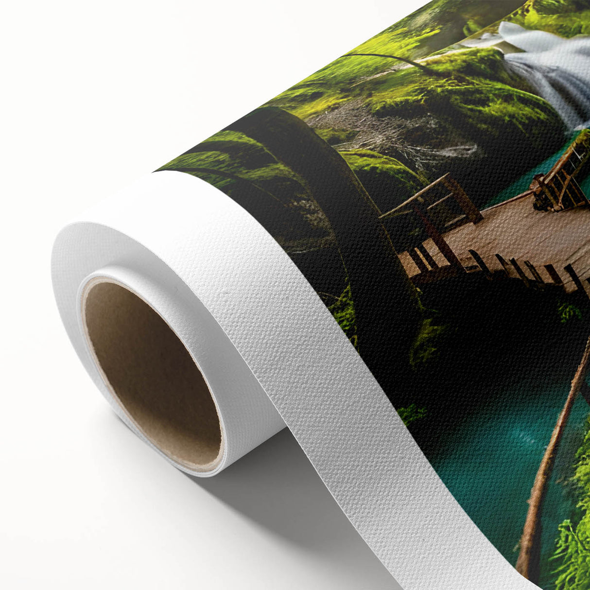 Art deco poster of a serene Thai landscape in pastel shades, rolled canvas, ideal for nursery wall art.