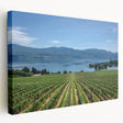 Scenic British Columbia landscape on stretched canvas, featuring deep green and blue tones, ideal for kitchen wall art.