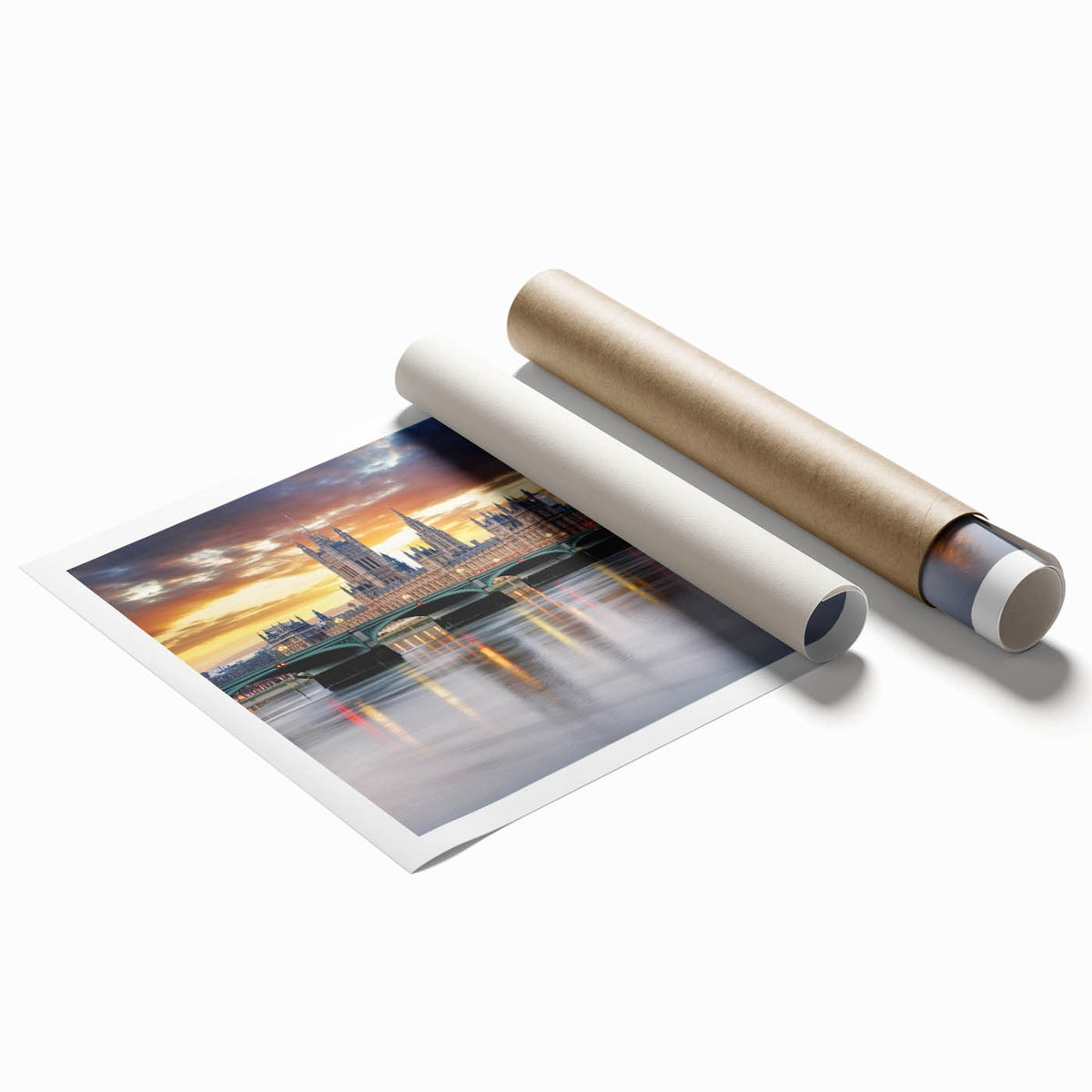 Extra large rolled print of London scenery with vibrant floral art, ideal for classy bathroom or large living room decor.