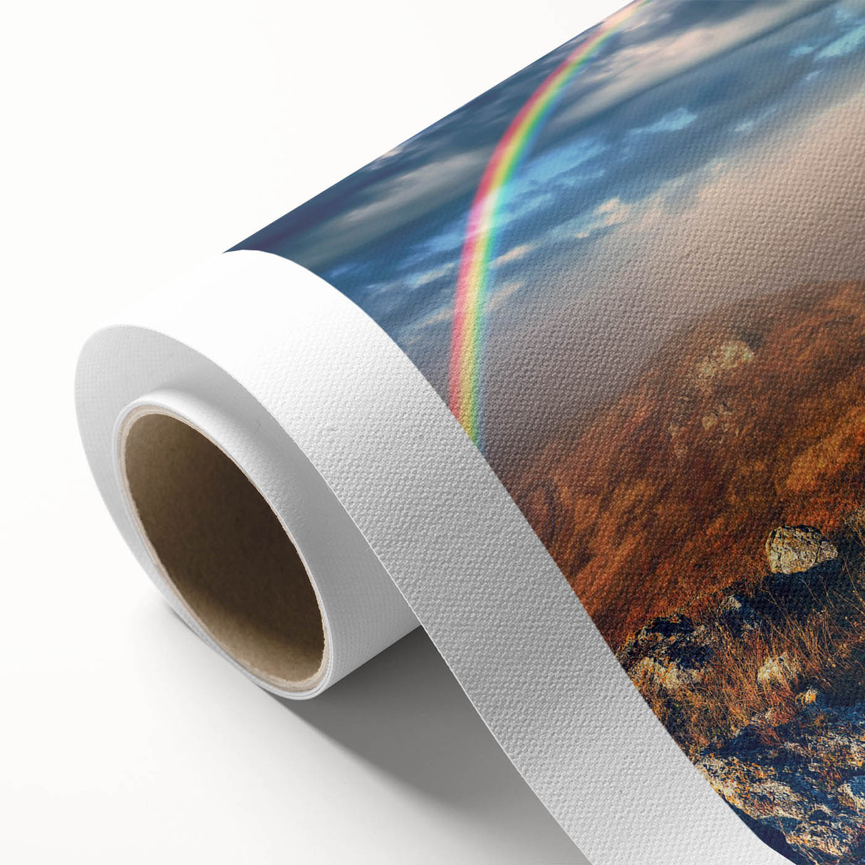 Art deco style poster of a European scenery in pastel shades on rolled canvas, suitable for nursery wall art.