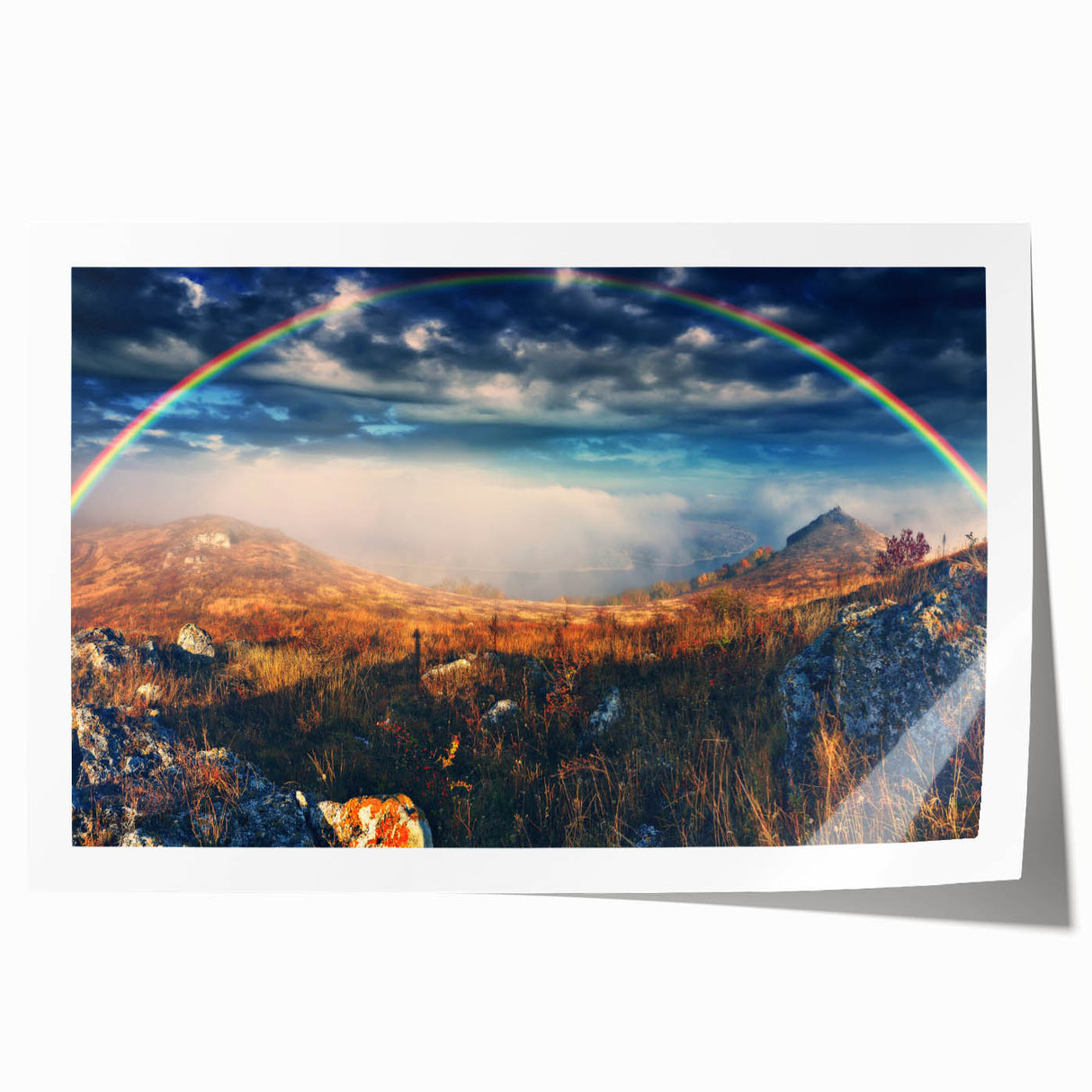 Rolled print of a European Ukrainian village scene in muted earth tones, suitable as extra large wall art for a dining room.