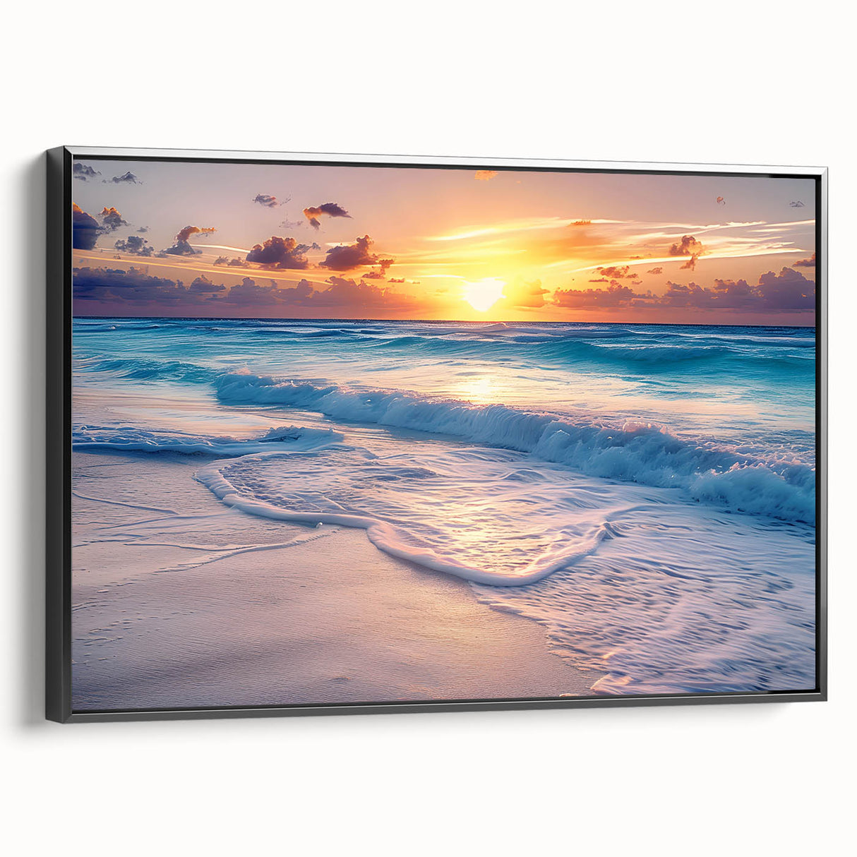 Framed canvas of a black and white vintage poster art depicting the Cancun landscape, ideal for bedroom wall decor.