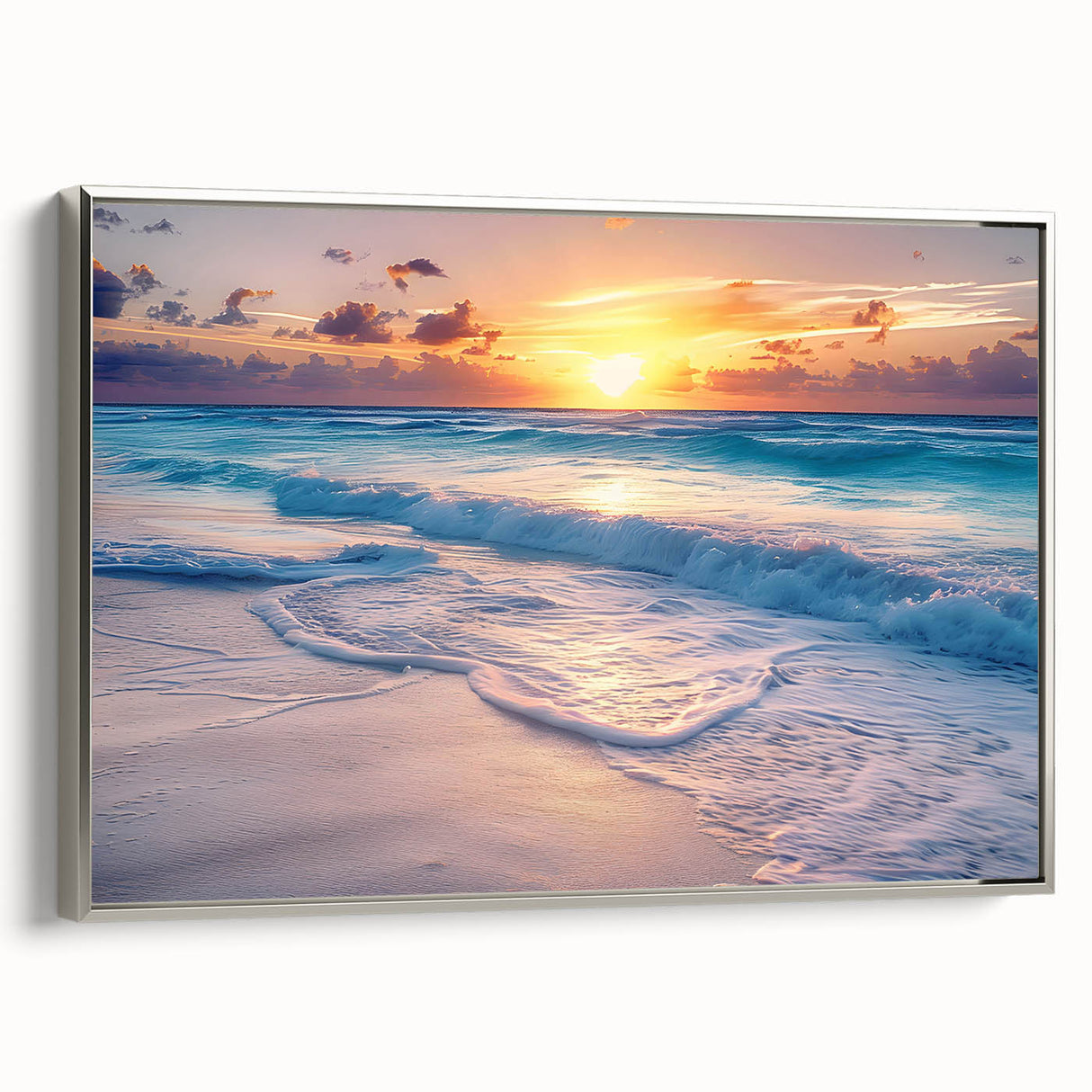Framed canvas of Cancun landscape featuring vibrant colorful art on a black background, ideal for living room decor.