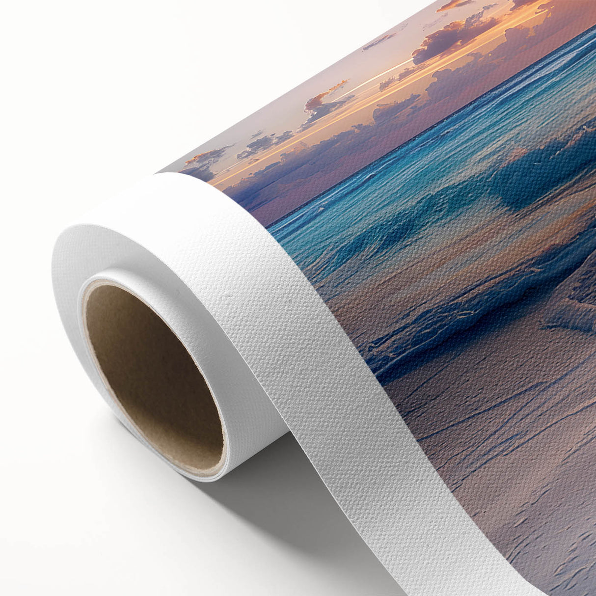 Art deco poster of Cancun scenery on rolled canvas, featuring pastel hues, ideal for nursery wall art.