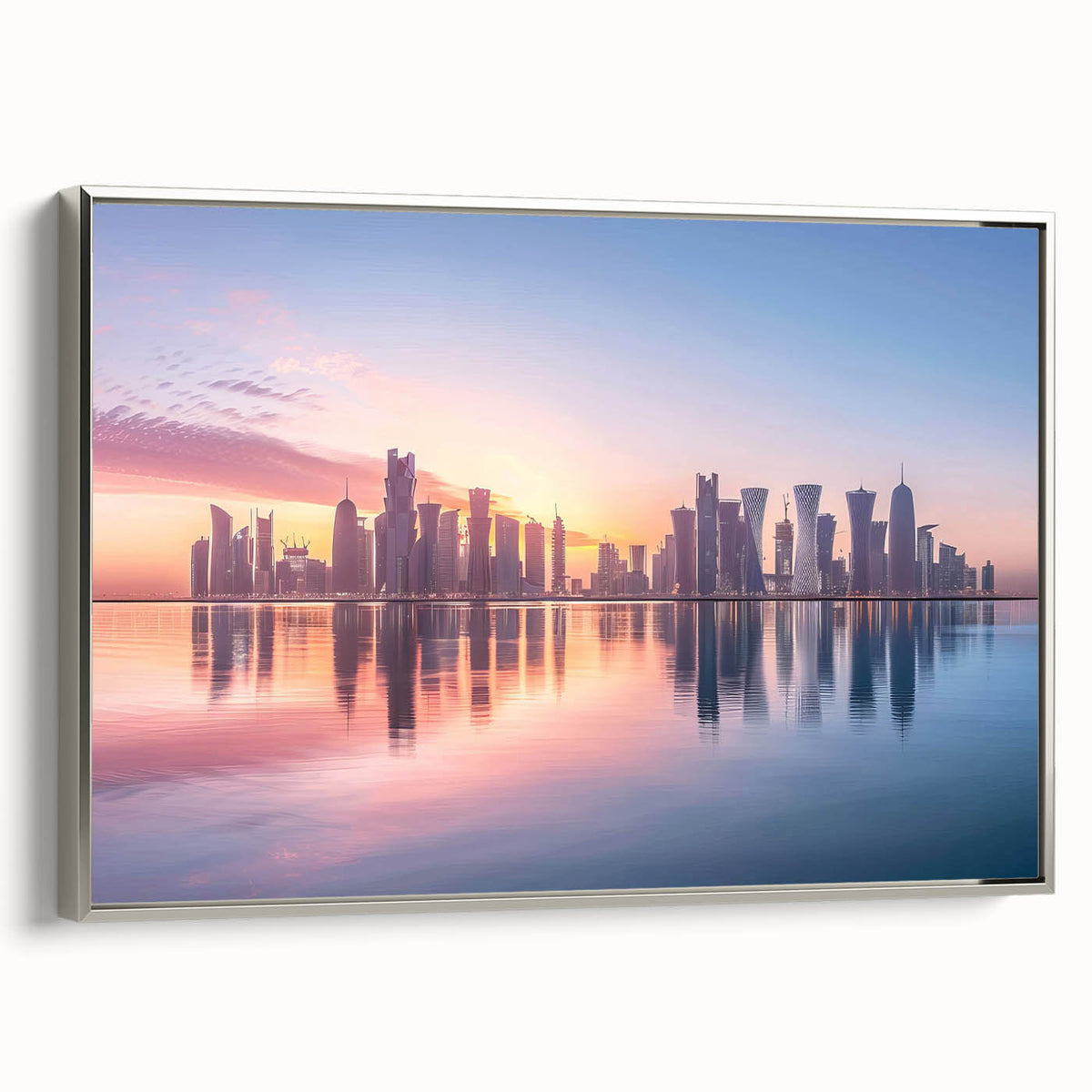 Framed canvas featuring a landscape painting of a Middle Eastern scenery, with vibrant colors, ideal for living room decor.