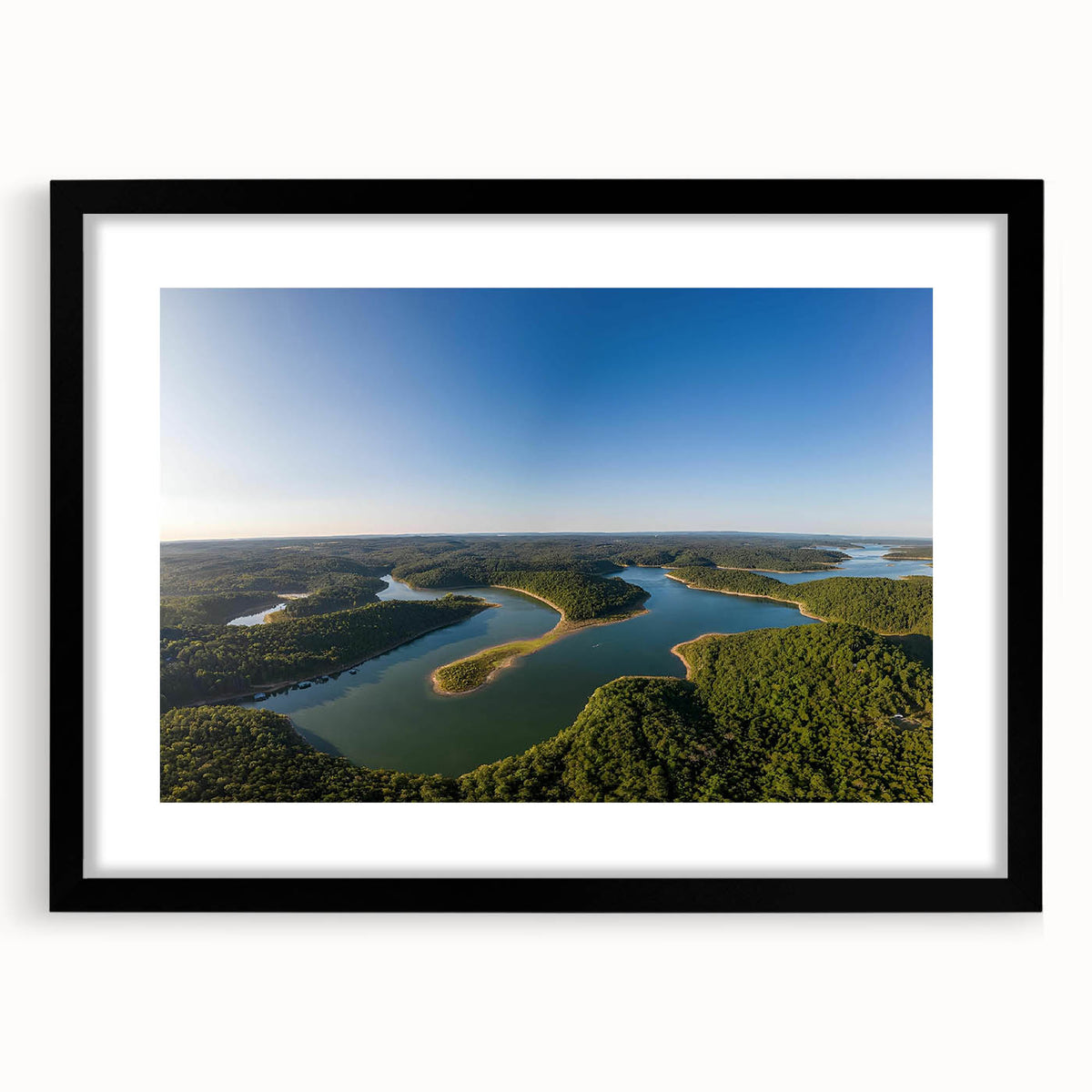 Extra large abstract art print featuring vibrant, colorful textures of Arkansas scenery on a framed black mat.