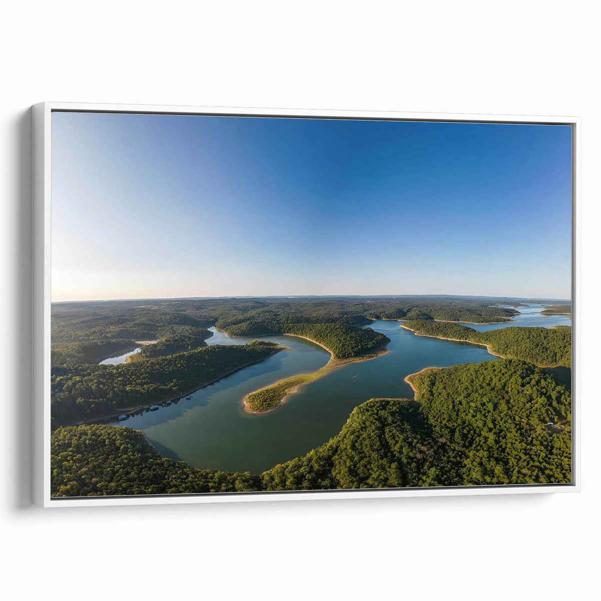 Vintage poster art of Arkansas scenery on framed canvas with subtle black and colorful tones.