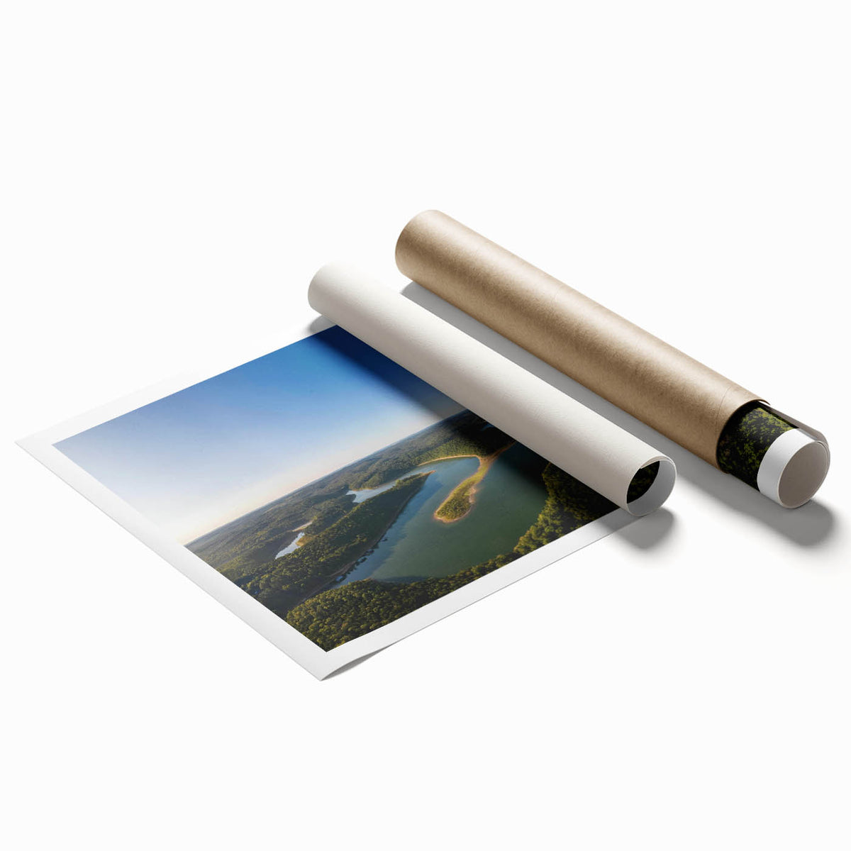 Rolled print of Arkansas scenery with floral motifs in soft pastel colors.