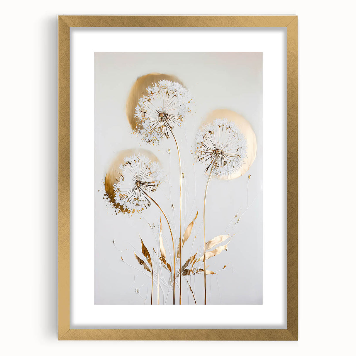 Abstract floral design framed in gold matting, showcasing vibrant colors and intricate patterns, ideal for modern home decor or art enthusiasts.