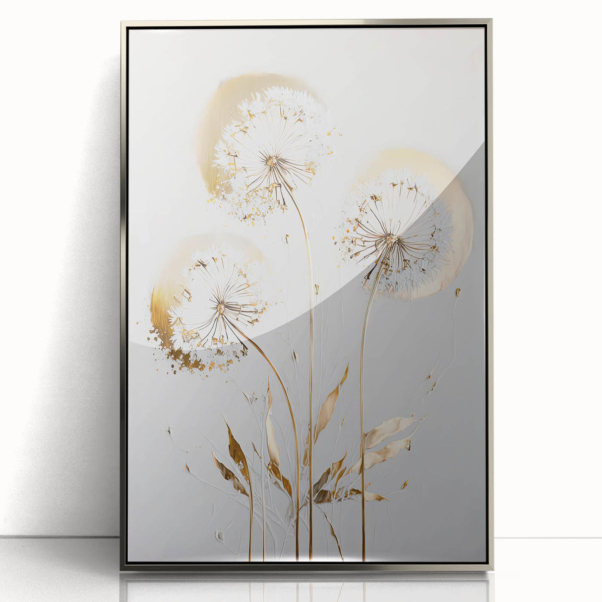 Abstract floral artwork framed in silver acrylic, showcasing vibrant colors and intricate designs that enhance modern decor, ideal for home or office settings.