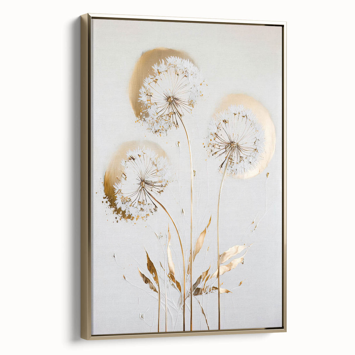 Abstract floral canvas artwork featuring vibrant colors, framed in a sleek gold frame, highlighting elegant floral patterns for modern home decor. Perfect for adding a touch of sophistication to any living space.