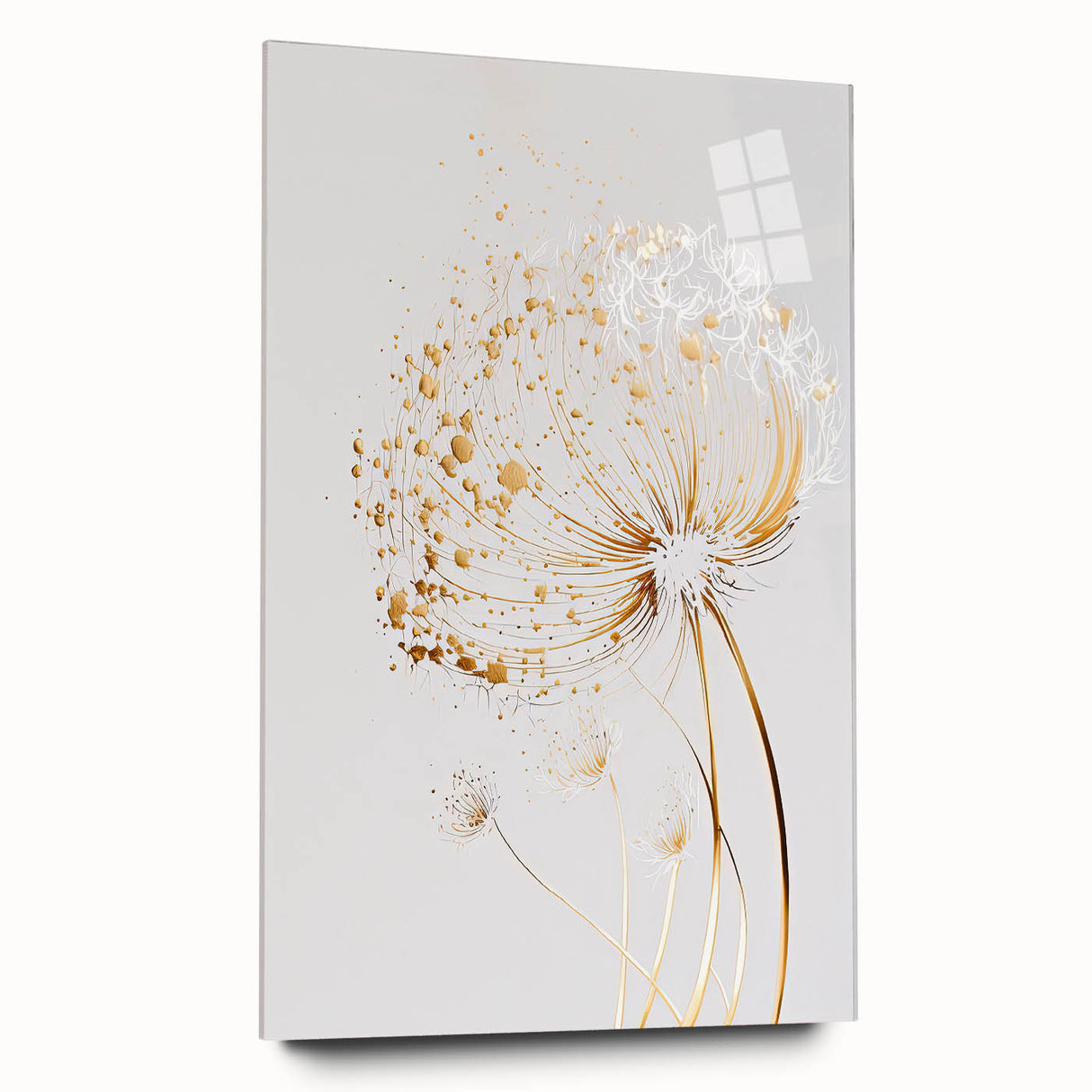 Abstract floral design on acrylic glass, showcasing vibrant colors and intricate patterns, viewed from the side. Ideal for modern home decor or art display.