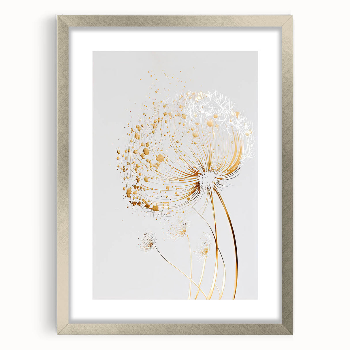Abstract floral frame with a silver mat, showcasing vibrant colors and intricate details, perfect for modern home decor and artistic displays. Ideal for enhancing interior aesthetics.