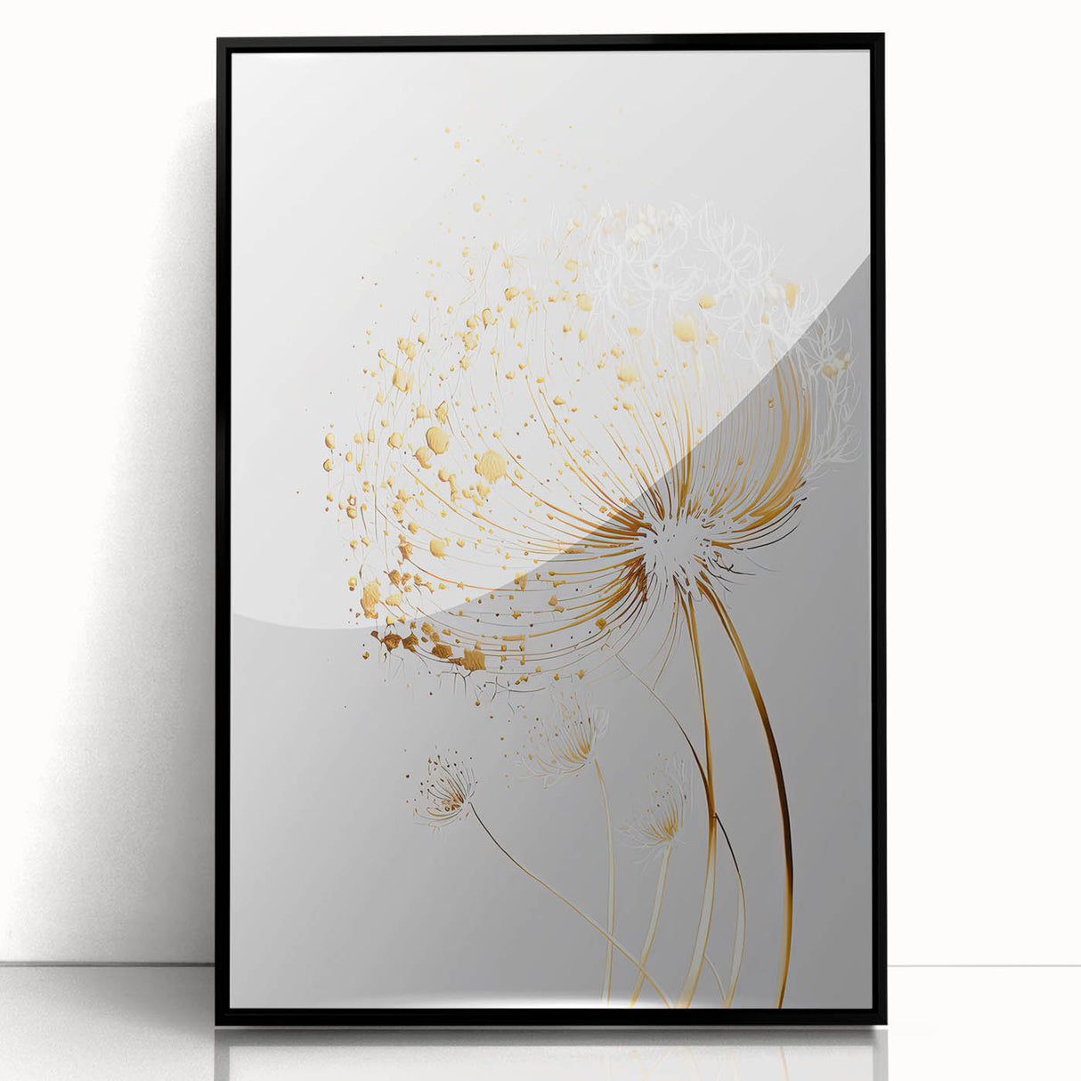 Framed acrylic artwork showcasing an abstract floral design in vibrant colors, set against a sleek black frame, ideal for modern home decor. Perfect for adding a touch of elegance and creativity to any room.