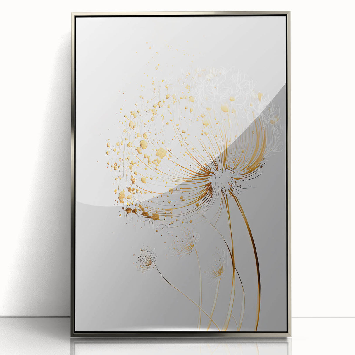 Framed abstract floral art in silver acrylic, showcasing vibrant colors and intricate design, perfect for modern home decor and enhancing living spaces.