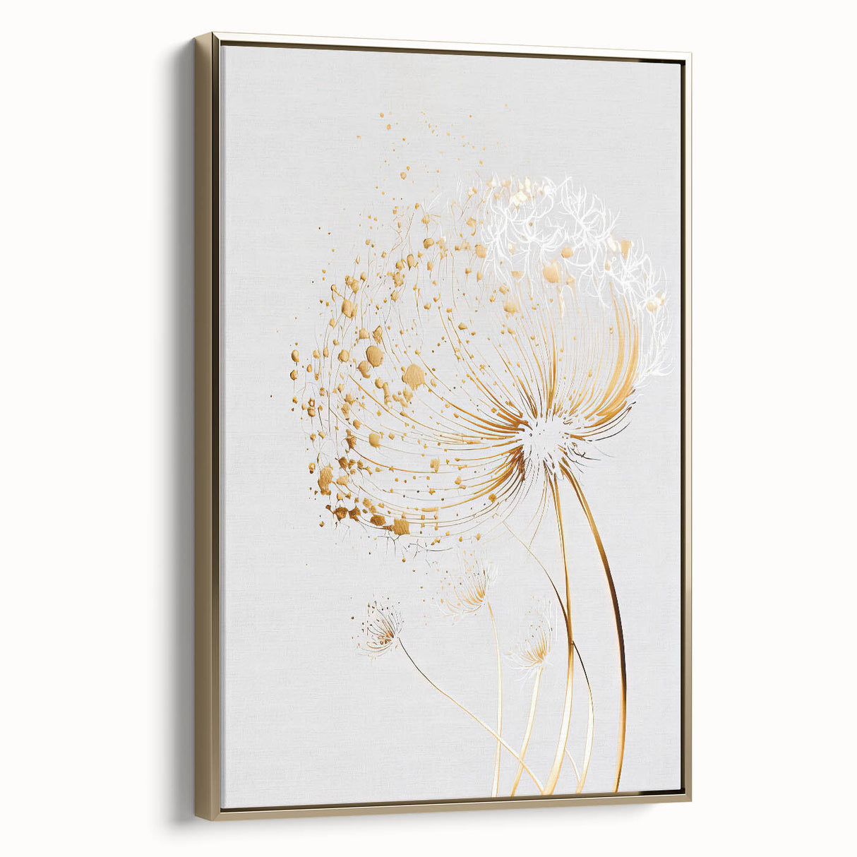 Framed abstract floral canvas art with a gold border, showcasing vibrant colors and intricate designs, perfect for modern home décor and artistic interiors.