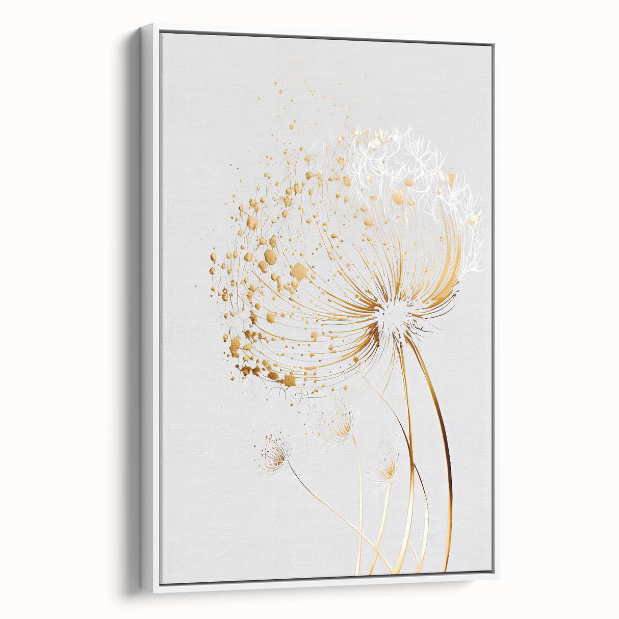 Framed canvas artwork showcasing an abstract floral design with vibrant colors, set against a white background. Perfect for modern home decor, enhancing any living space with its artistic flair.