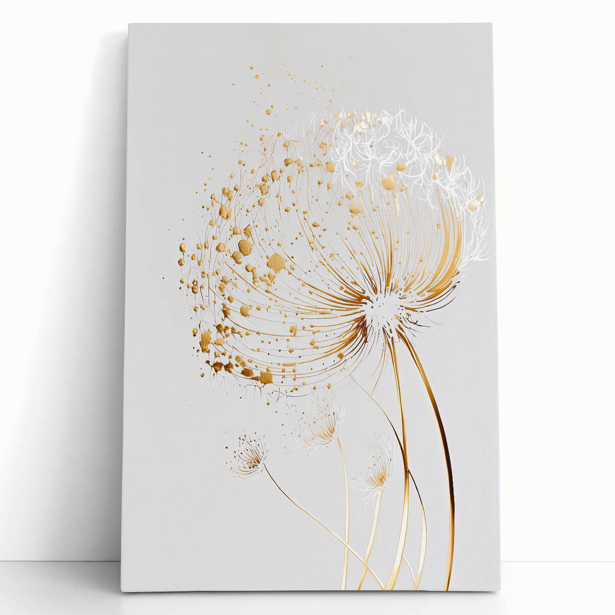 Vibrant abstract floral canvas art with bold colors and intricate designs, leaning against a neutral wall, perfect for modern home decor.