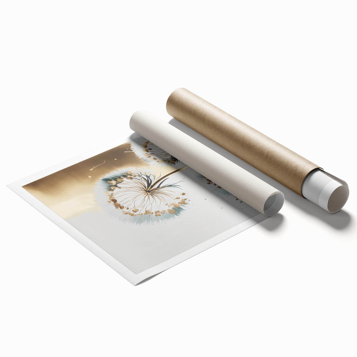 Abstract floral rolled print showcasing vibrant colors and intricate designs, perfect for home décor, elegantly packaged in a durable cardboard tube.