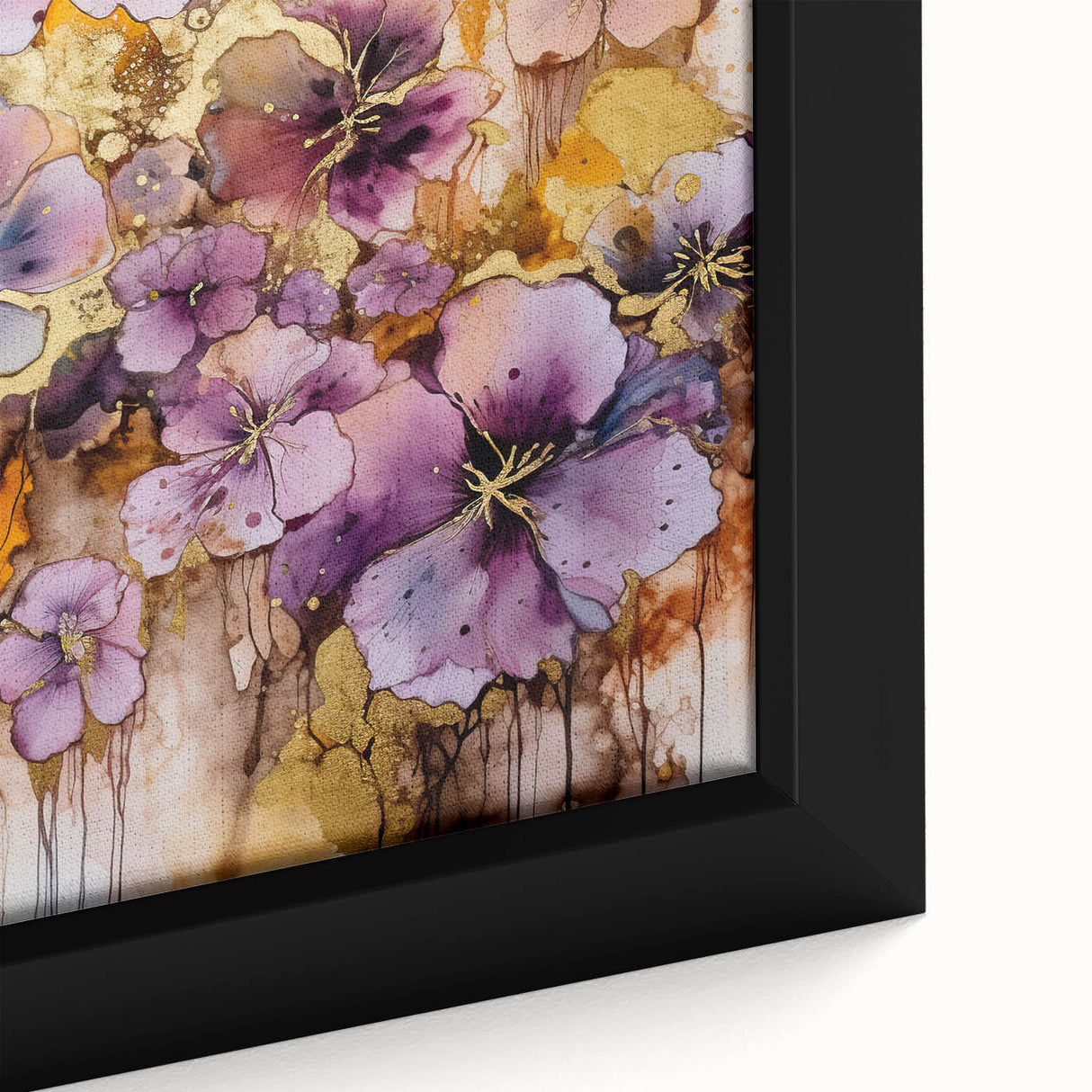 Close-up of an abstract floral framed canvas artwork showcasing vibrant colors and intricate details, perfect for enhancing modern home decor and artistic spaces.