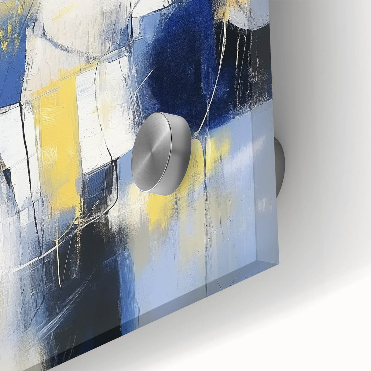 Colorful Abstract Wall Art – Navy, Yellow & White Geometric Canvas