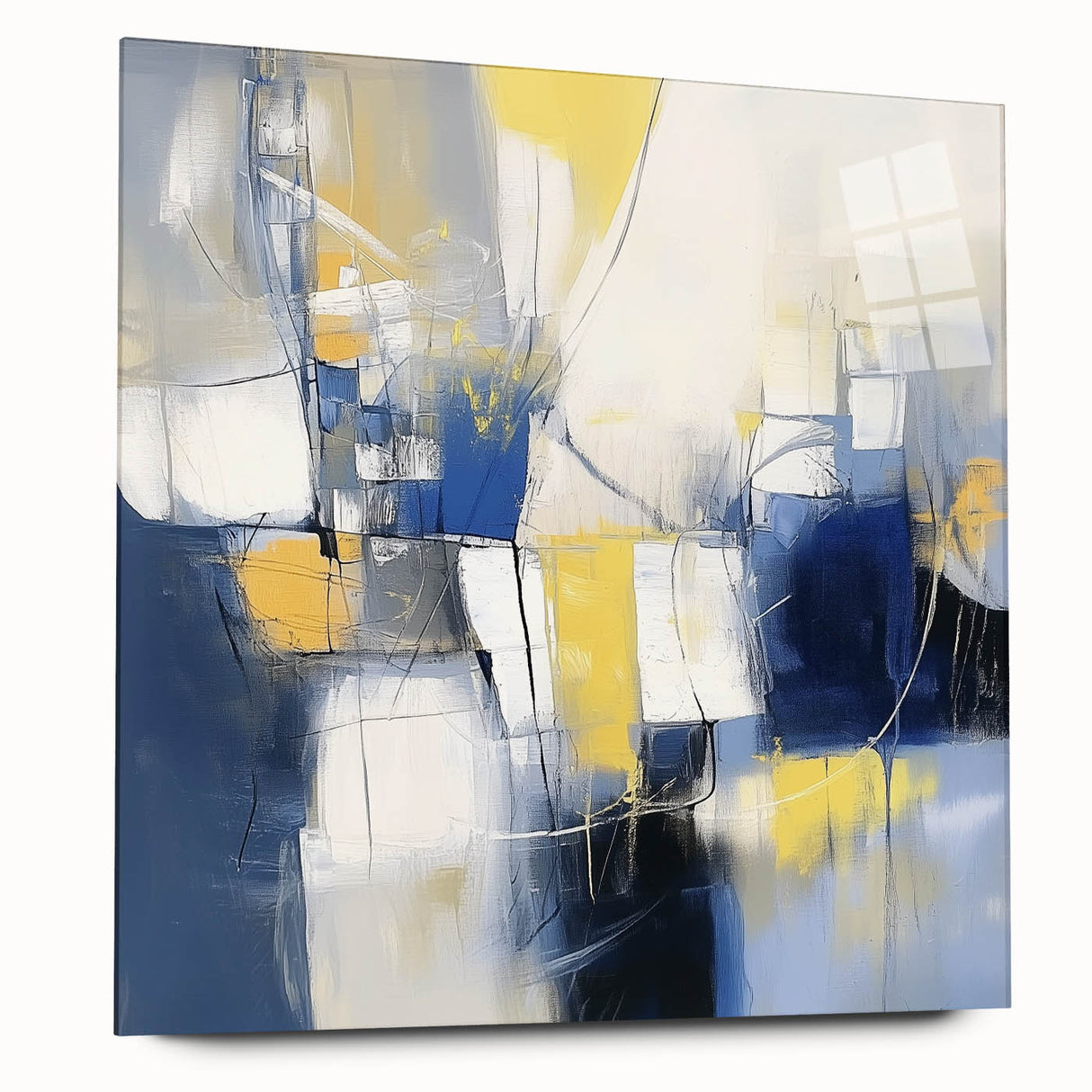 Colorful Abstract Wall Art – Navy, Yellow & White Geometric Canvas