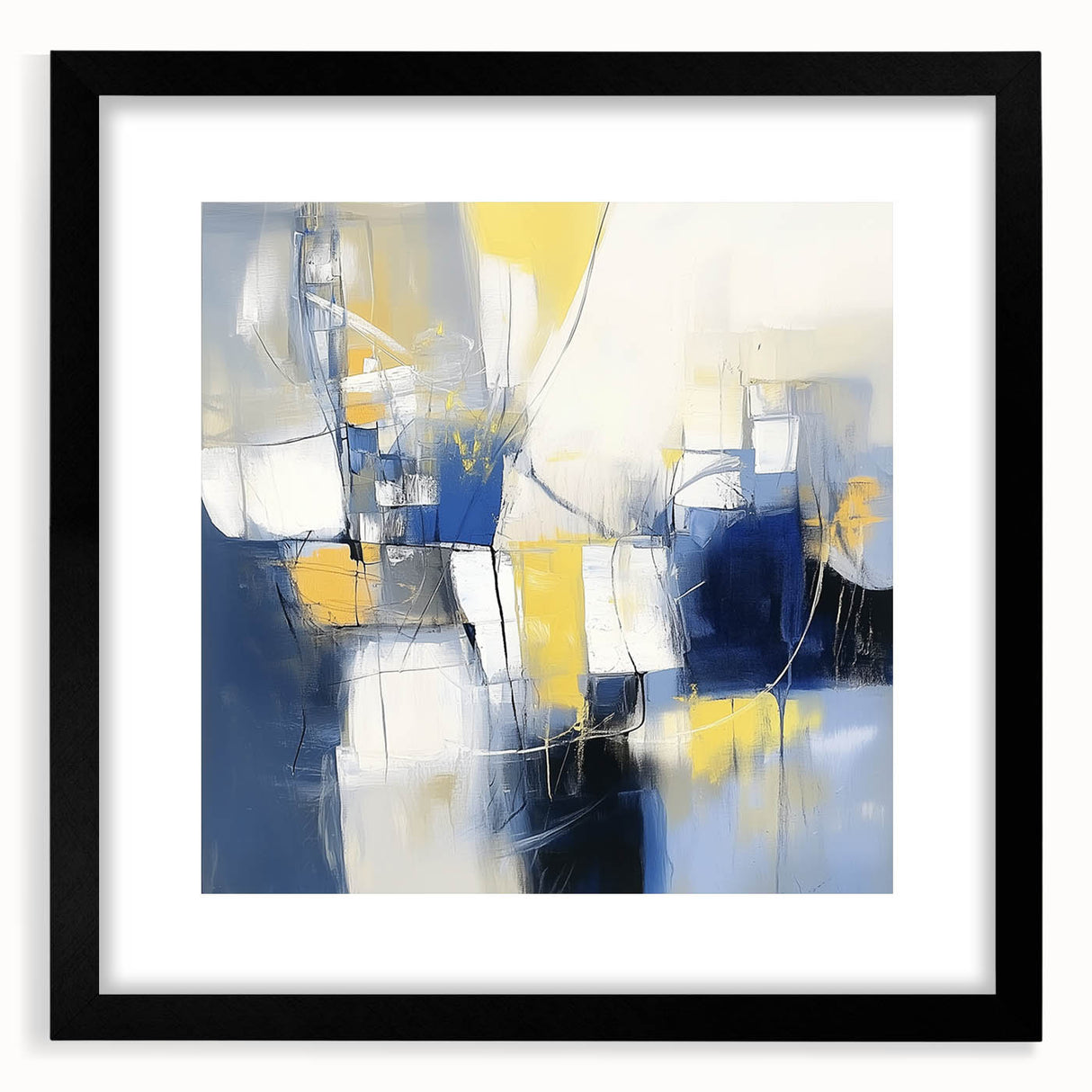 Colorful Abstract Wall Art – Navy, Yellow & White Geometric Canvas