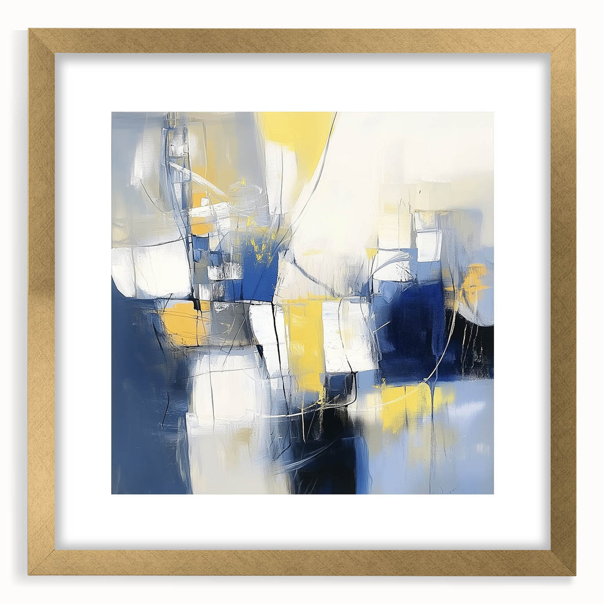 Colorful Abstract Wall Art – Navy, Yellow & White Geometric Canvas