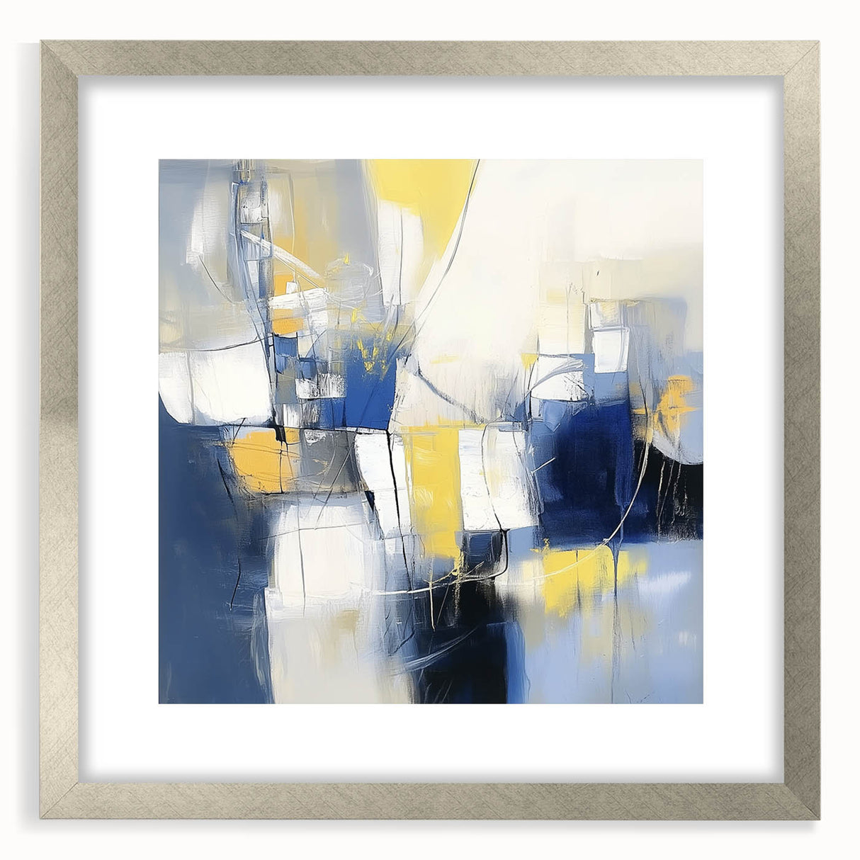 Colorful Abstract Wall Art – Navy, Yellow & White Geometric Canvas