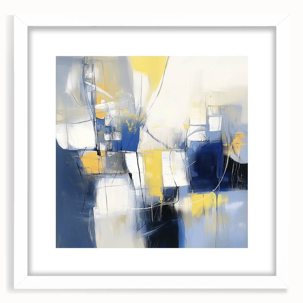 Colorful Abstract Wall Art – Navy, Yellow & White Geometric Canvas