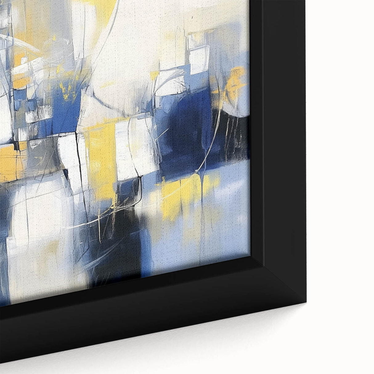 Colorful Abstract Wall Art – Navy, Yellow & White Geometric Canvas