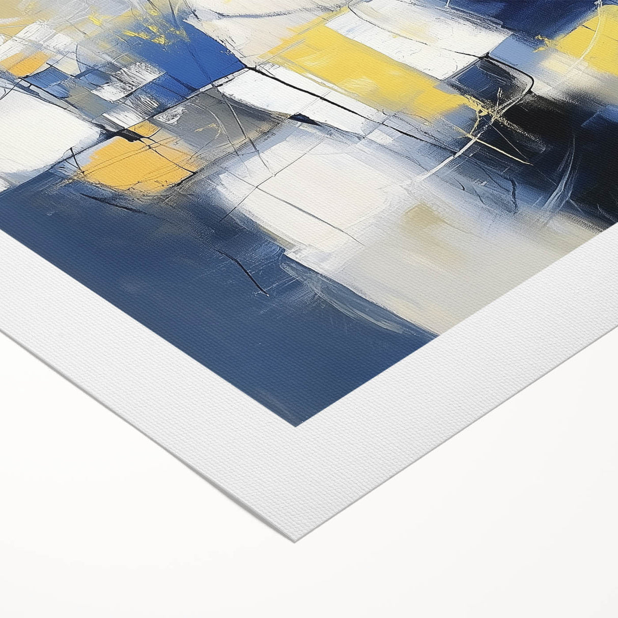Colorful Abstract Wall Art – Navy, Yellow & White Geometric Canvas