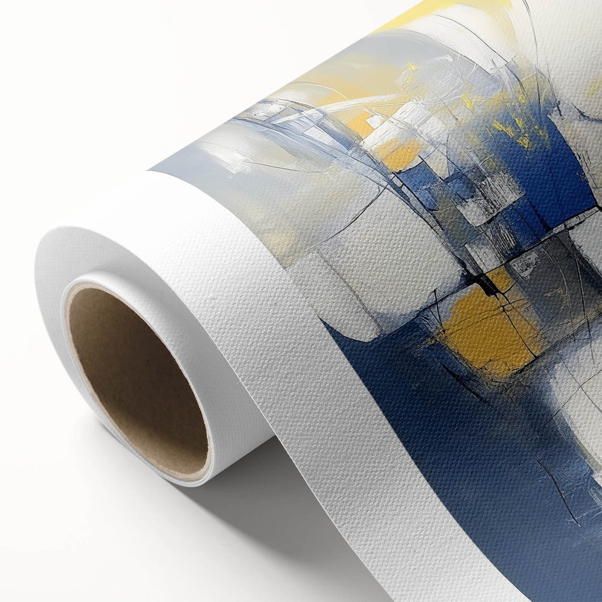 Colorful Abstract Wall Art – Navy, Yellow & White Geometric Canvas