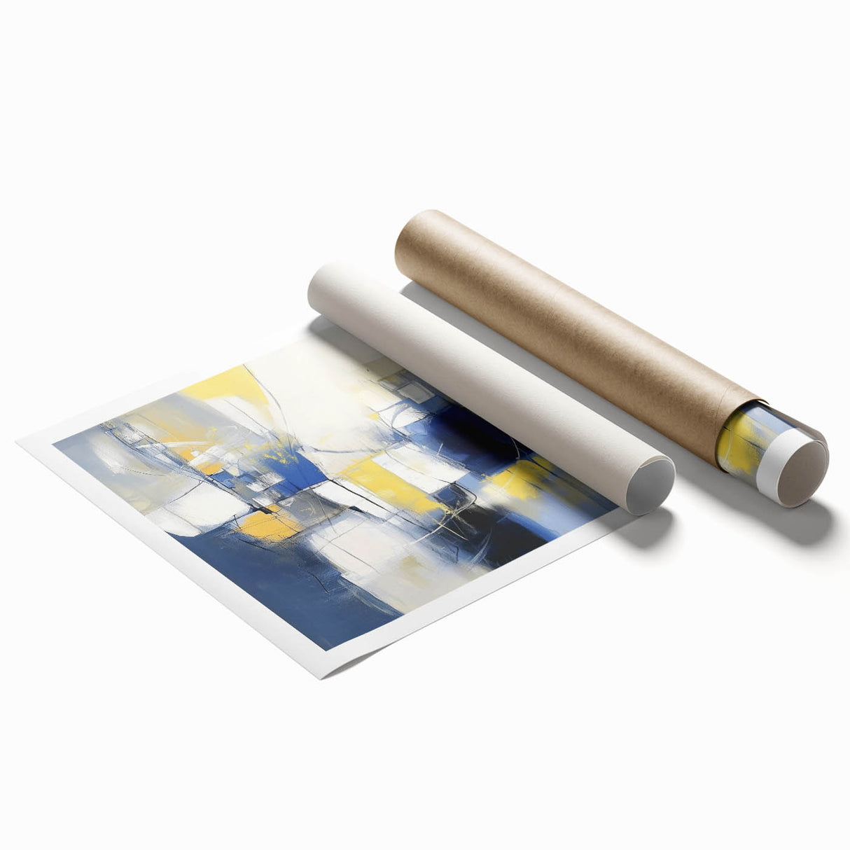 Colorful Abstract Wall Art – Navy, Yellow & White Geometric Canvas